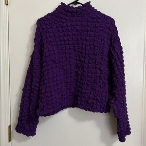 Purple Textured Bubble Knit Women's Sweater Top